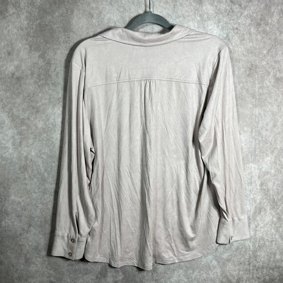 Chico's Shirt Women Size 2 US Large Pink Microsuede Long Sleeve Button Casual - Picture 4 of 9